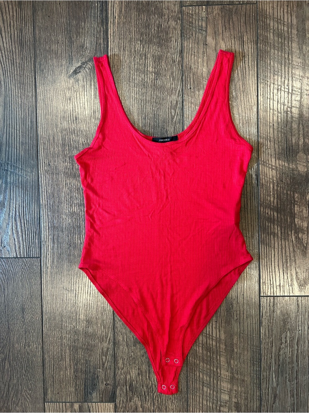 Forever 21 Red Ribbed Scoop Neck Bodysuit
